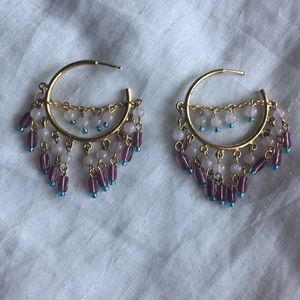 Gold tone hoops with beads